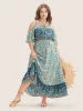 Floral Print Pocket Keyhole Ruffles Cold Shoulder Maxi Dress sold by Bloomchic