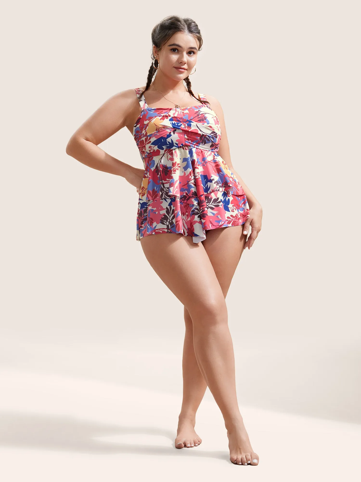 Silhouette Floral Print Crossover Tiered Hem Swim Top sold by Bloomchic product image thumbnail 3