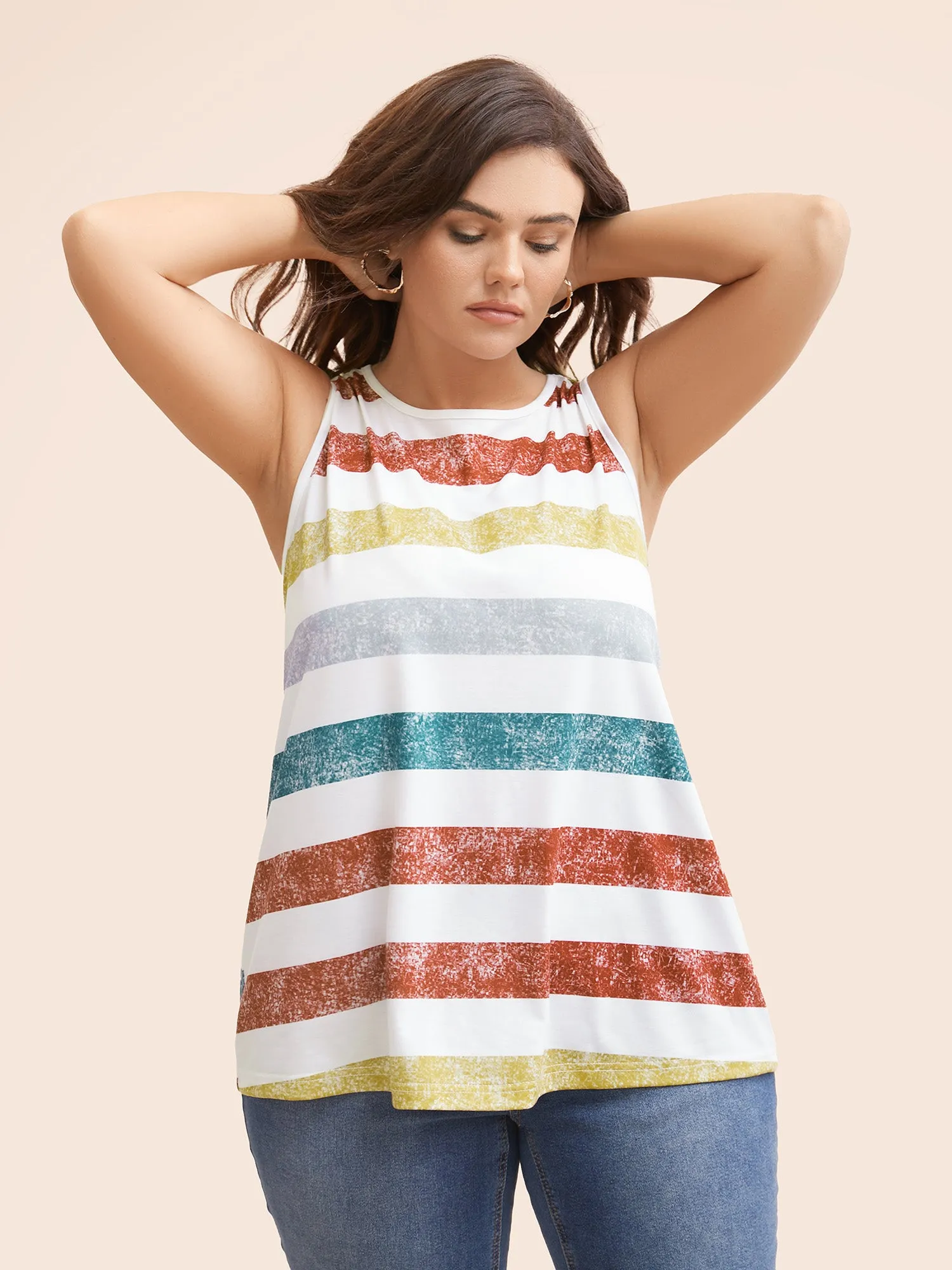 Striped Contrast Crew Neck Sleeveless Tank Top sold by Bloomchic