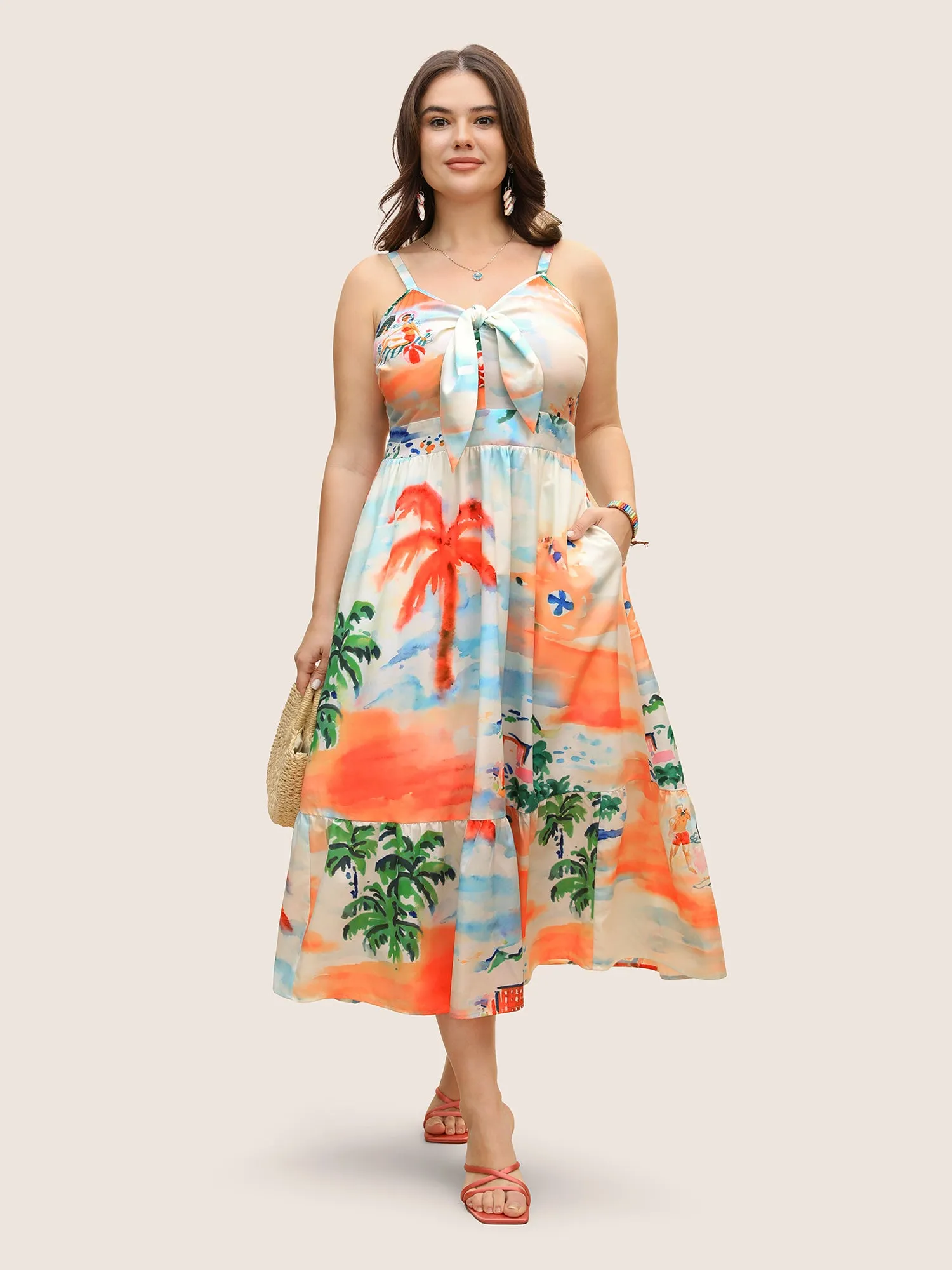 V Neck Tropical Print Tie Knot Midi Dress sold by Bloomchic product image thumbnail 2