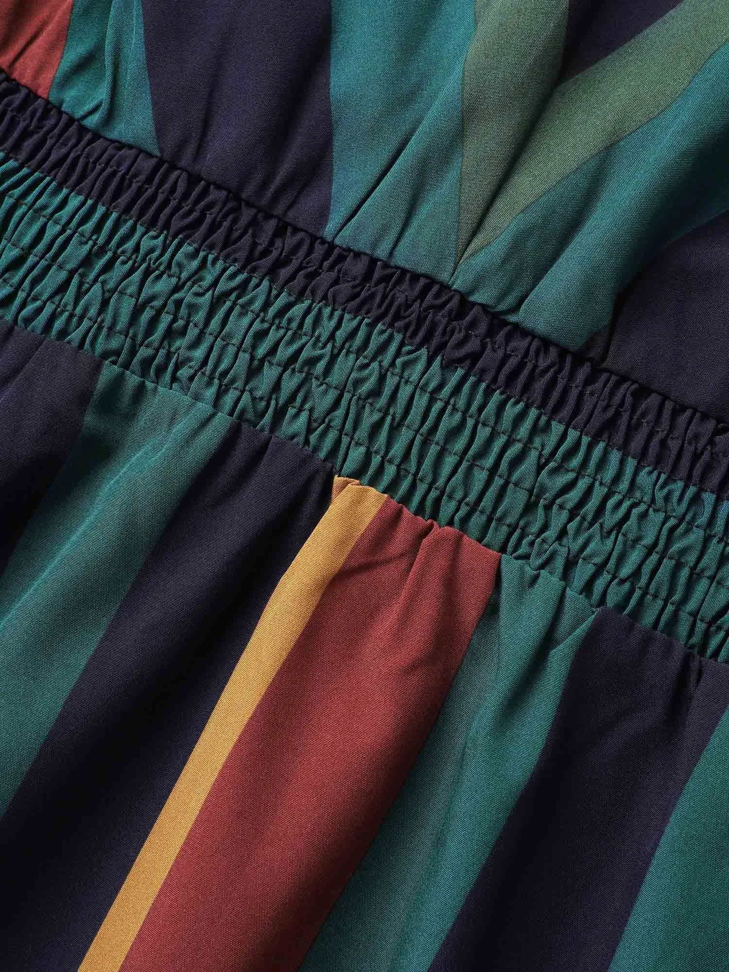 Striped Shirred Cap Sleeve Midi Dress sold by Bloomchic product image thumbnail 5