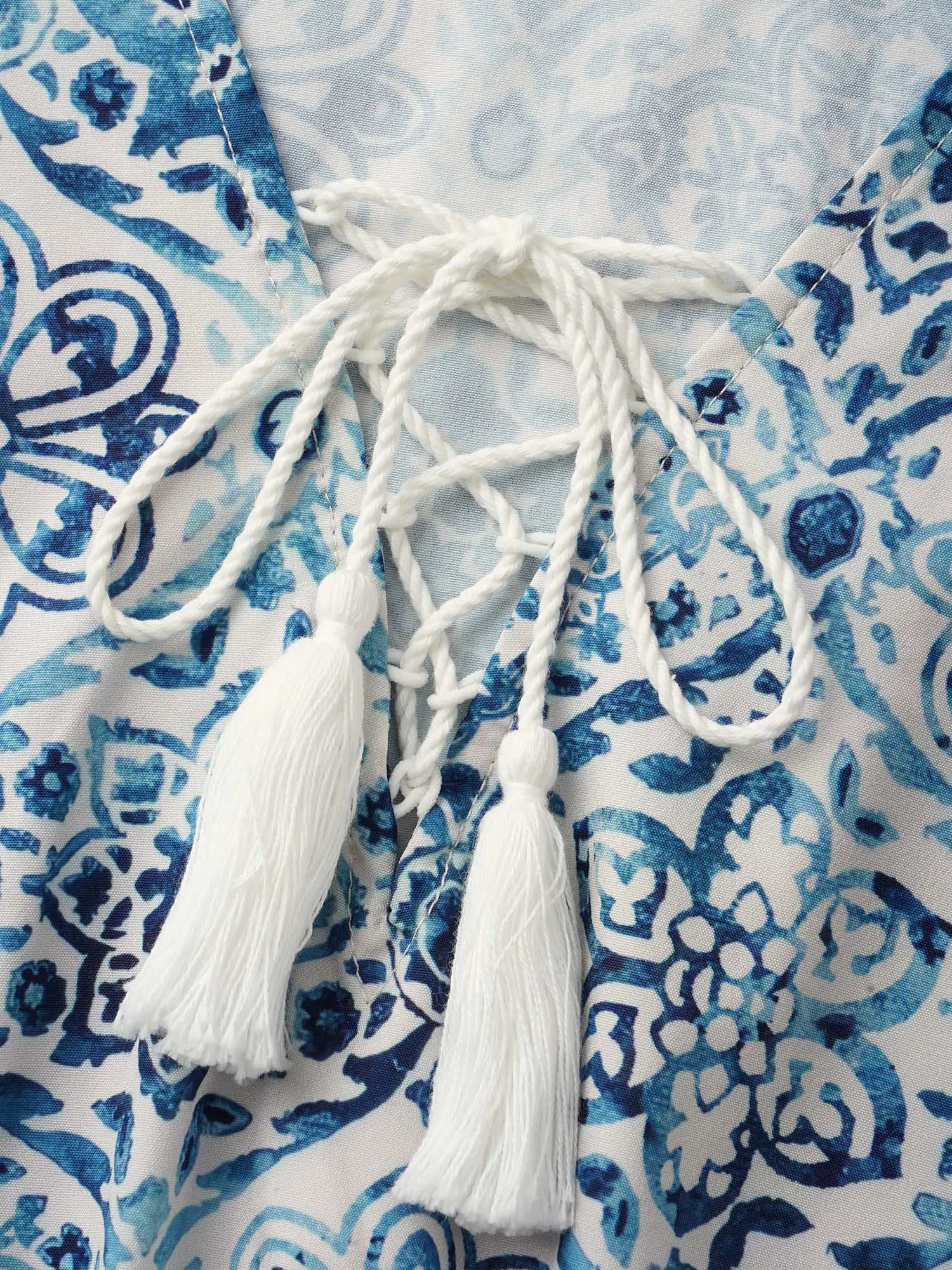 Boho Print Tassels Trim Flutter Sleeve Dress sold by Bloomchic product image thumbnail 5