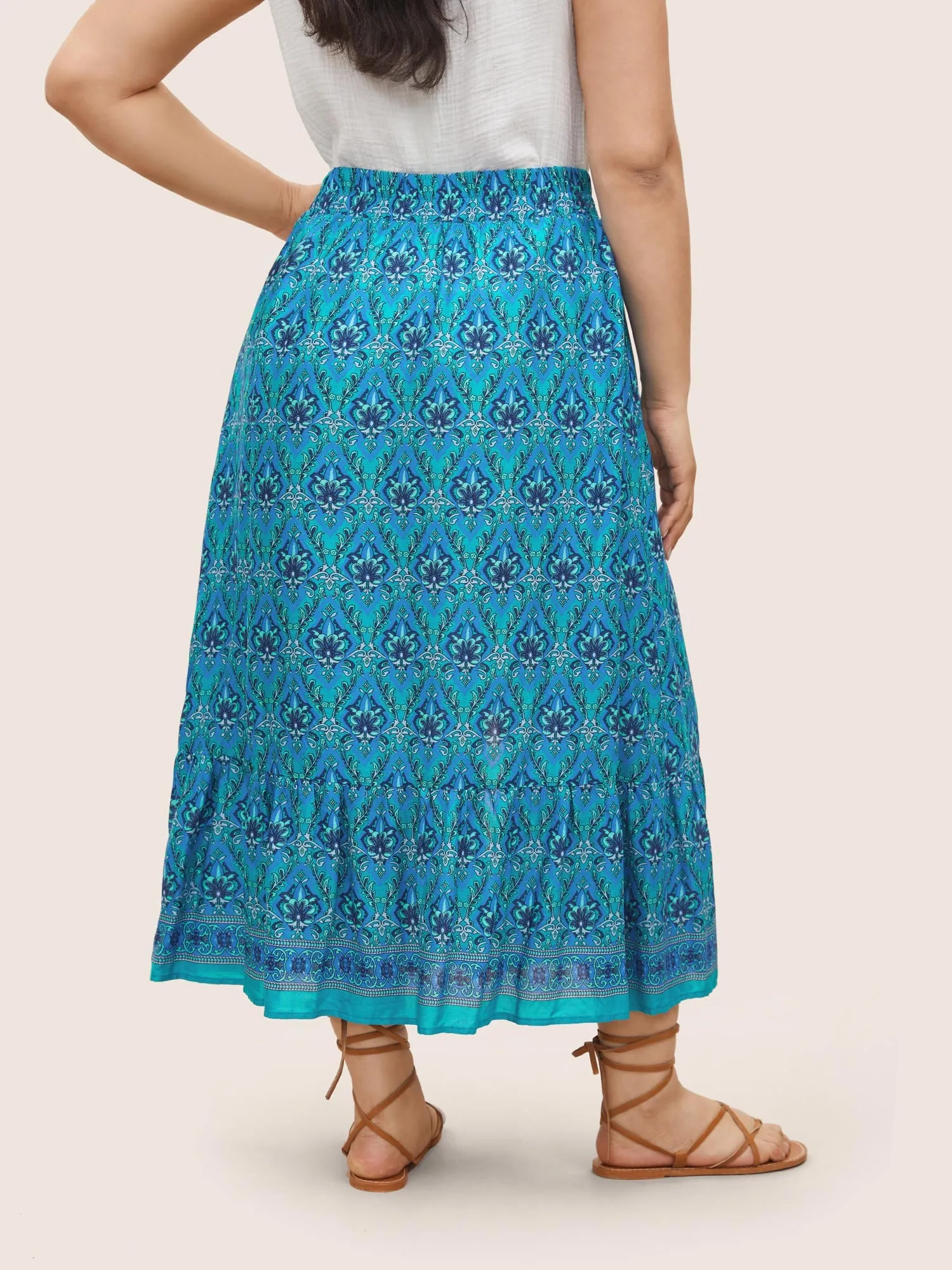 Boho Print Elastic Waist Button Detail Skirt sold by Bloomchic product image thumbnail 3