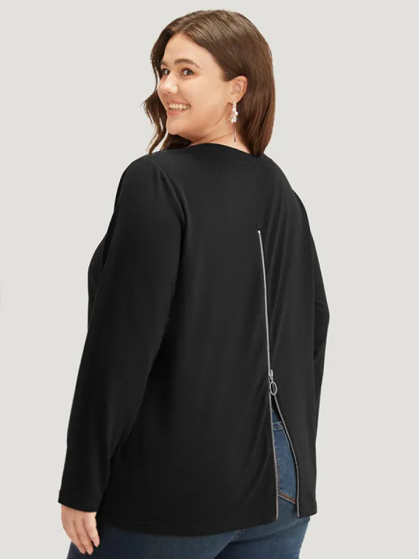 Plain V Neck Back Half Zip Sweatshirt sold by Bloomchic