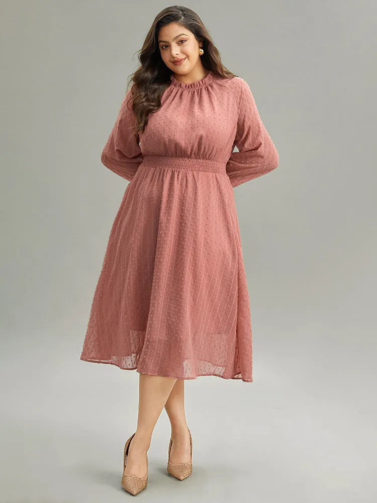 Polka Dot Shirred Mock Neck Dress sold by Bloomchic