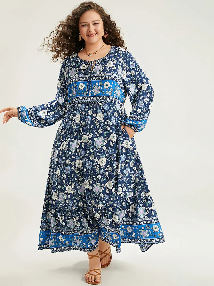 Floral Print Pocket Knot Neck Dress sold by Bloomchic product image thumbnail 2