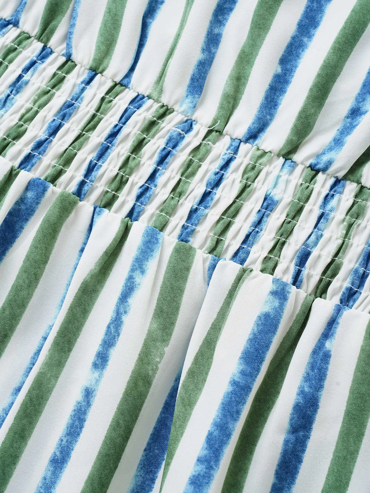 Striped Ruffle Cap Sleeve Shirred Dress sold by Bloomchic product image thumbnail 5