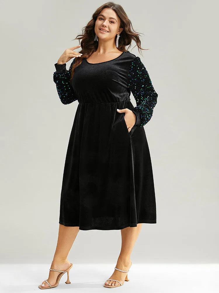 Velvet Patchwork Sequin Elastic Waist Dress sold by Bloomchic product image thumbnail 4