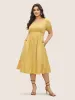 Square Neck Gathered Lantern Sleeve Dress sold by Bloomchic