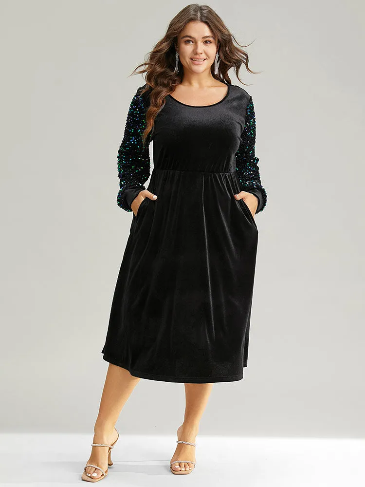 Velvet Patchwork Sequin Elastic Waist Dress sold by Bloomchic product image thumbnail 5