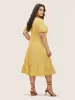 Square Neck Gathered Lantern Sleeve Dress sold by Bloomchic