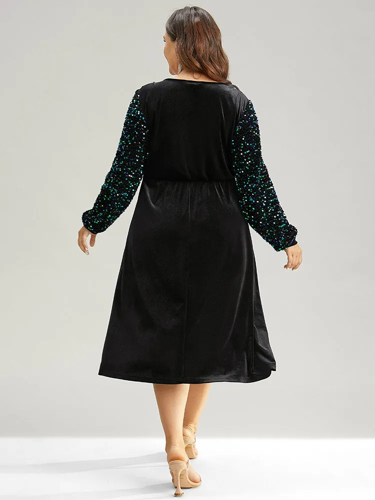 Velvet Patchwork Sequin Elastic Waist Dress sold by Bloomchic product image thumbnail 3