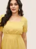 Square Neck Gathered Lantern Sleeve Dress sold by Bloomchic