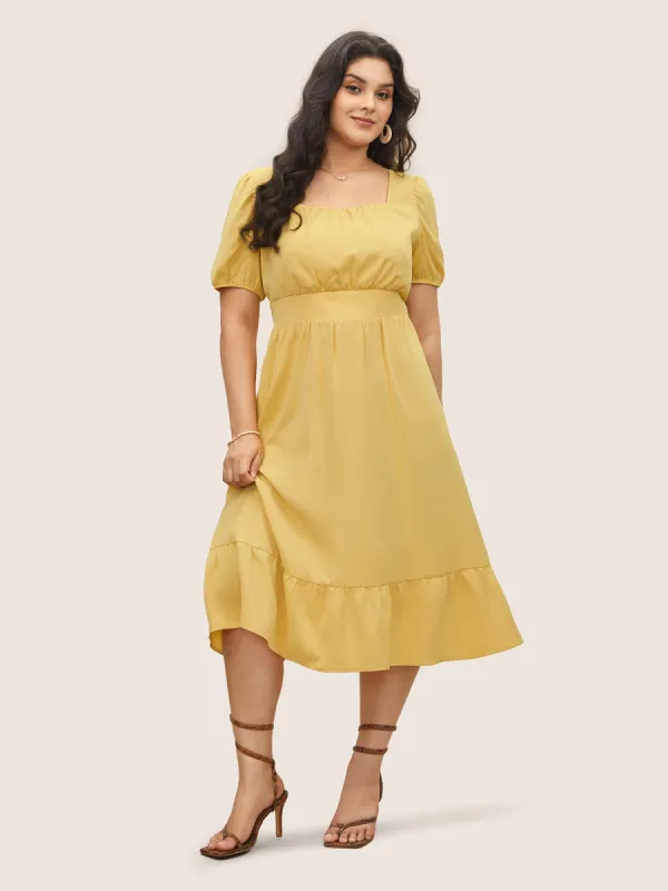 Square Neck Gathered Lantern Sleeve Dress sold by Bloomchic