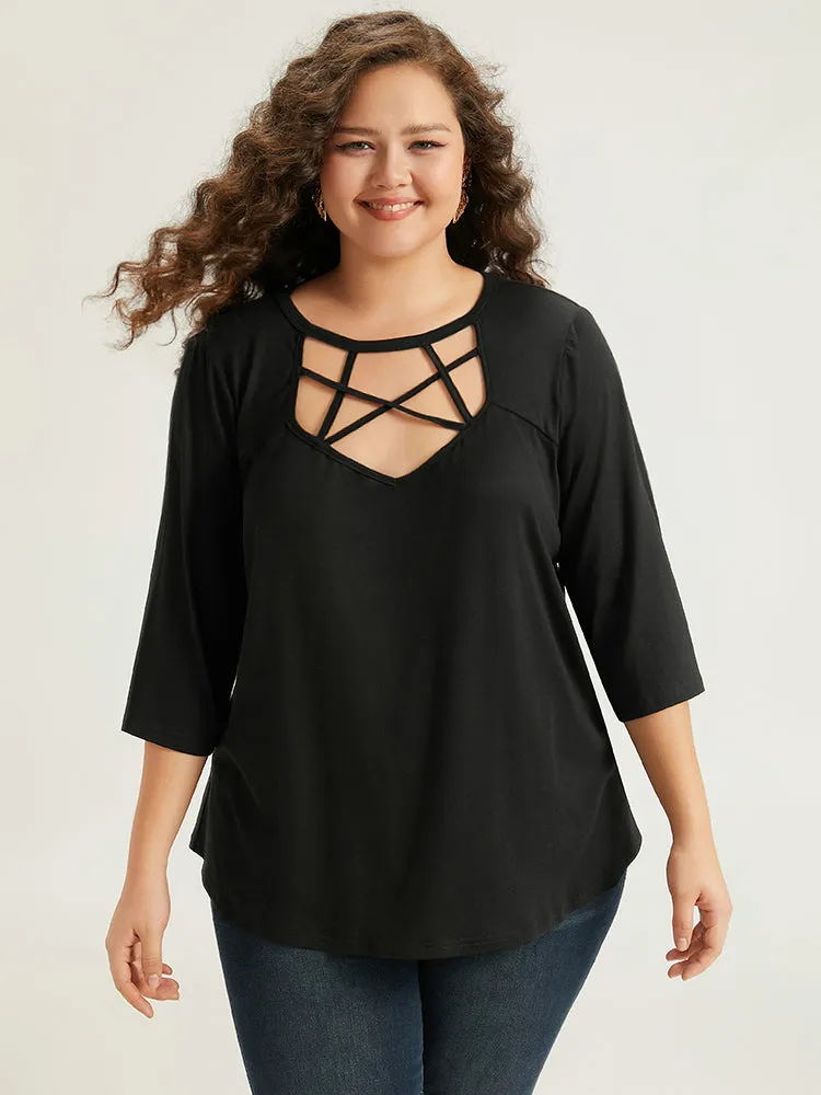 Solid Crisscross Neck Cut Out T-shirt sold by Bloomchic product image thumbnail 2