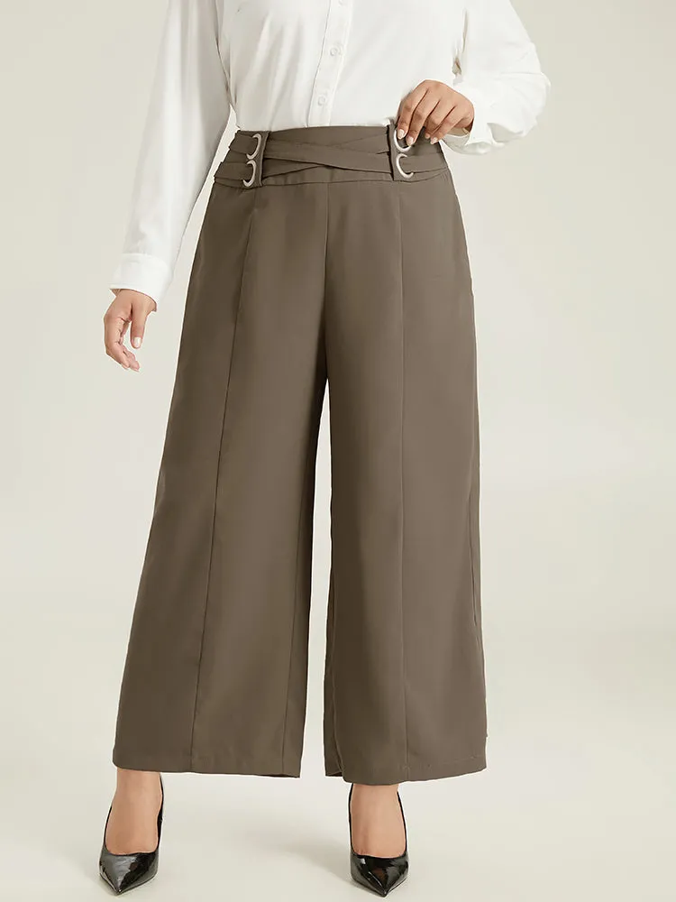 Anti-Wrinkle High Rise Control Metal Detail Pants sold by Bloomchic