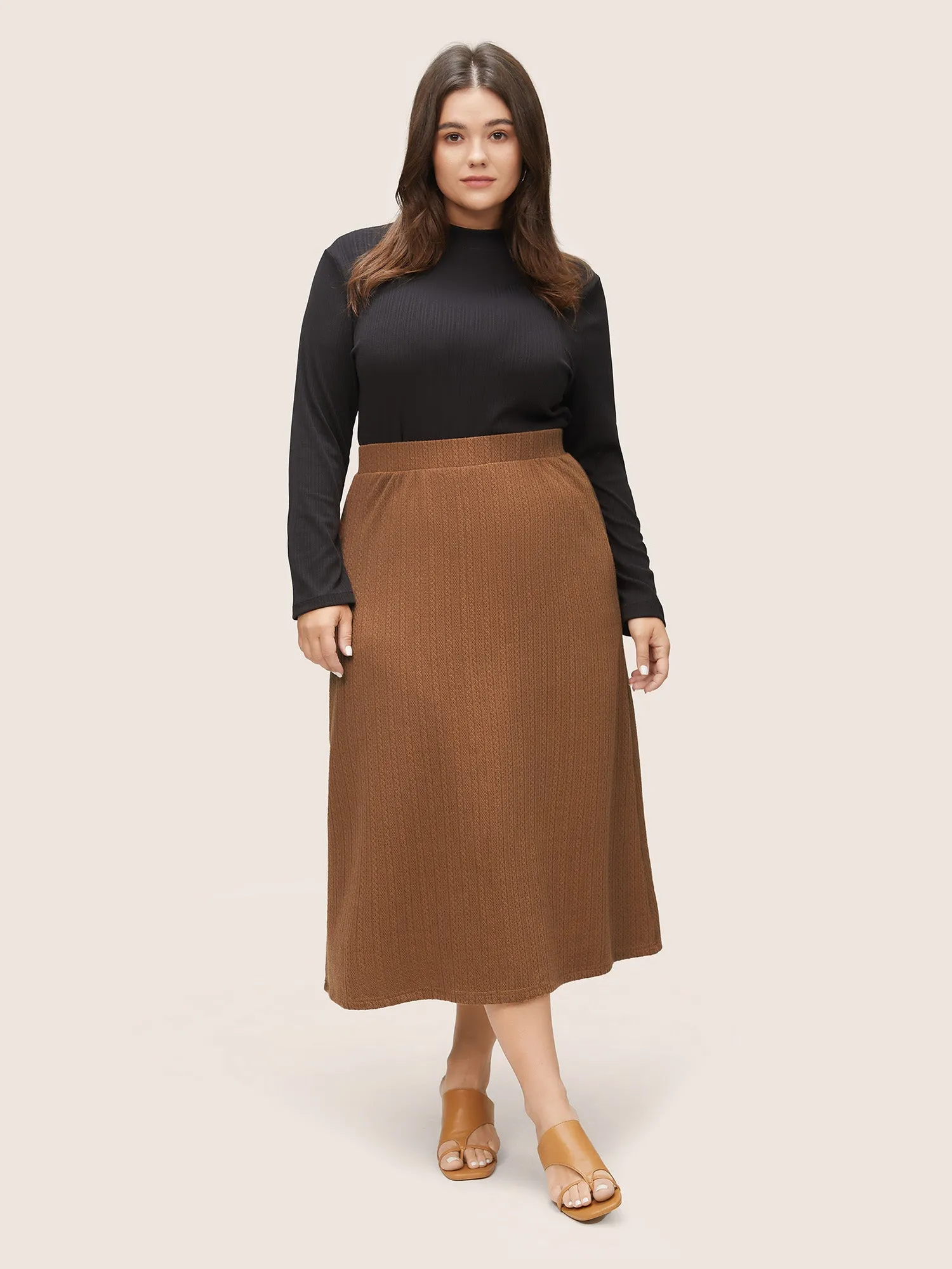 A Line Elastic Waist Knit Jacquard Skirt sold by Bloomchic product image thumbnail 3