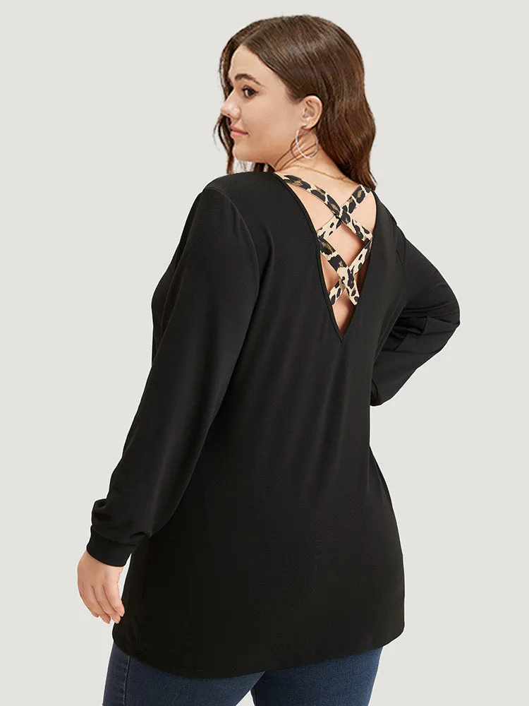 Leopard Print V Neck Back Crisscross Sweatshirt sold by Bloomchic