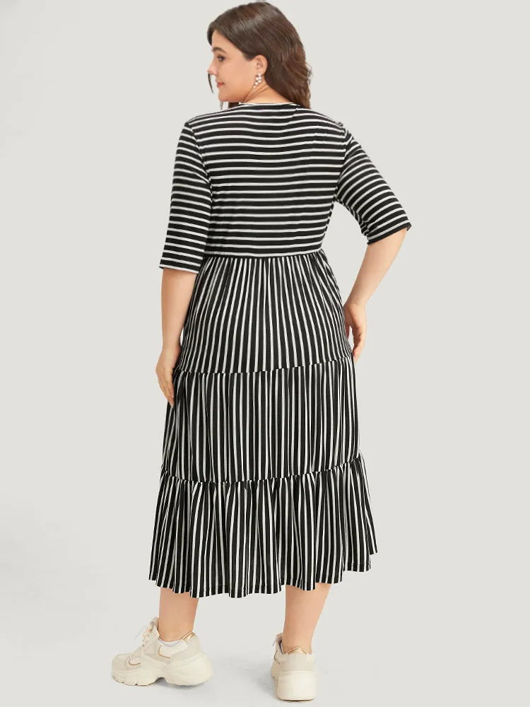 Striped Crew Neck Ruffle Layered Hem Dress sold by Bloomchic product image thumbnail 3