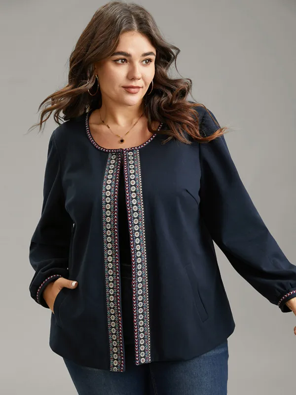 Contrast Webbing Floral Embroidered Jacket sold by Bloomchic