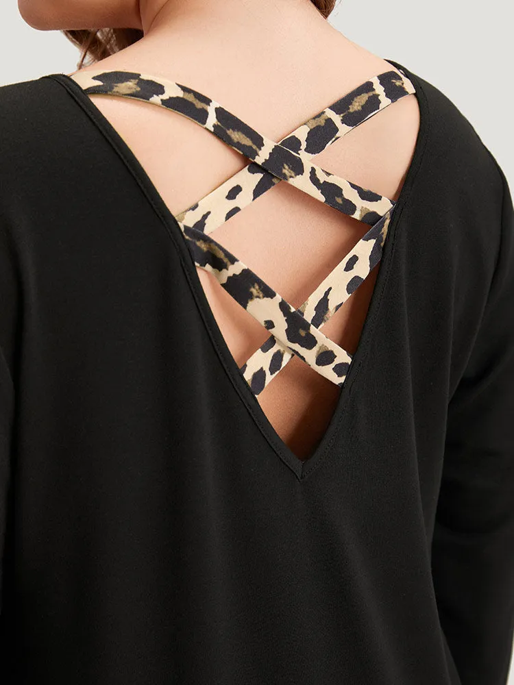 Leopard Print V Neck Back Crisscross Sweatshirt sold by Bloomchic product image thumbnail 5