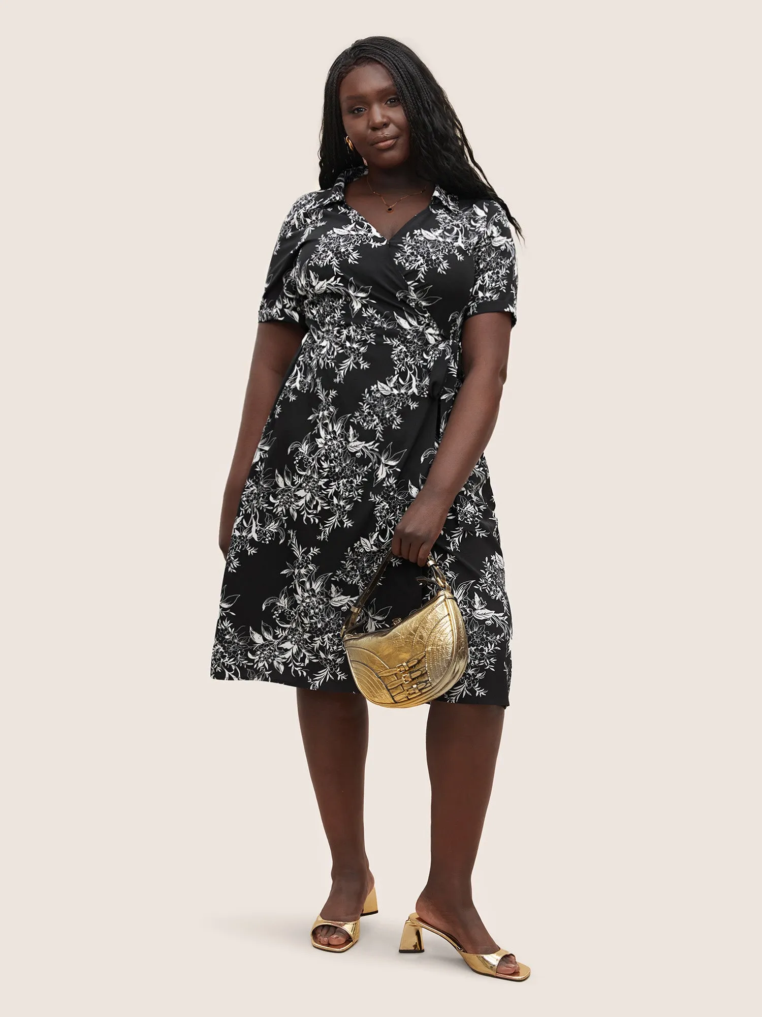 Silhouette Floral Print Ties Lapel Collar Dress sold by Bloomchic product image thumbnail 2