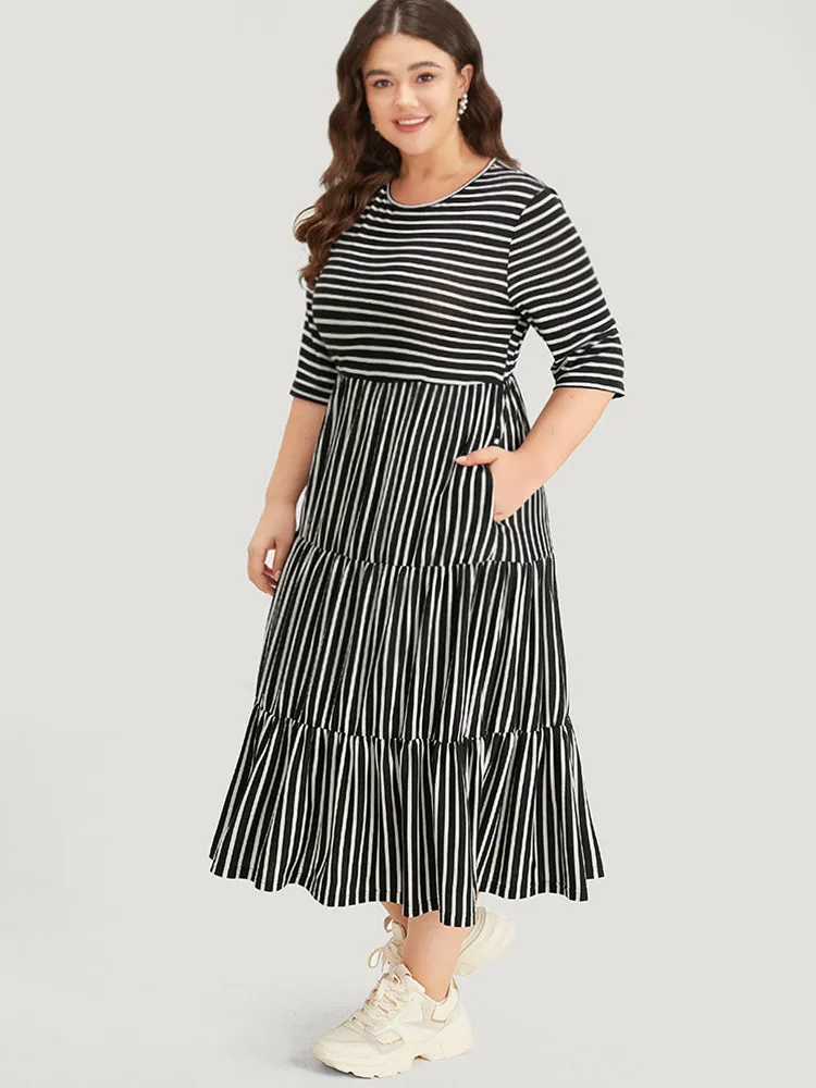 Striped Crew Neck Ruffle Layered Hem Dress sold by Bloomchic product image thumbnail 2