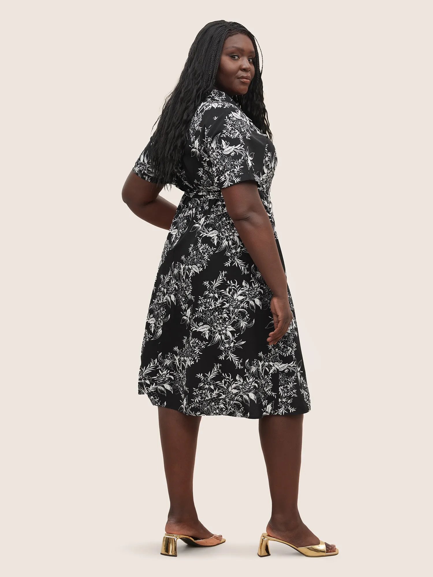 Silhouette Floral Print Ties Lapel Collar Dress sold by Bloomchic product image thumbnail 3