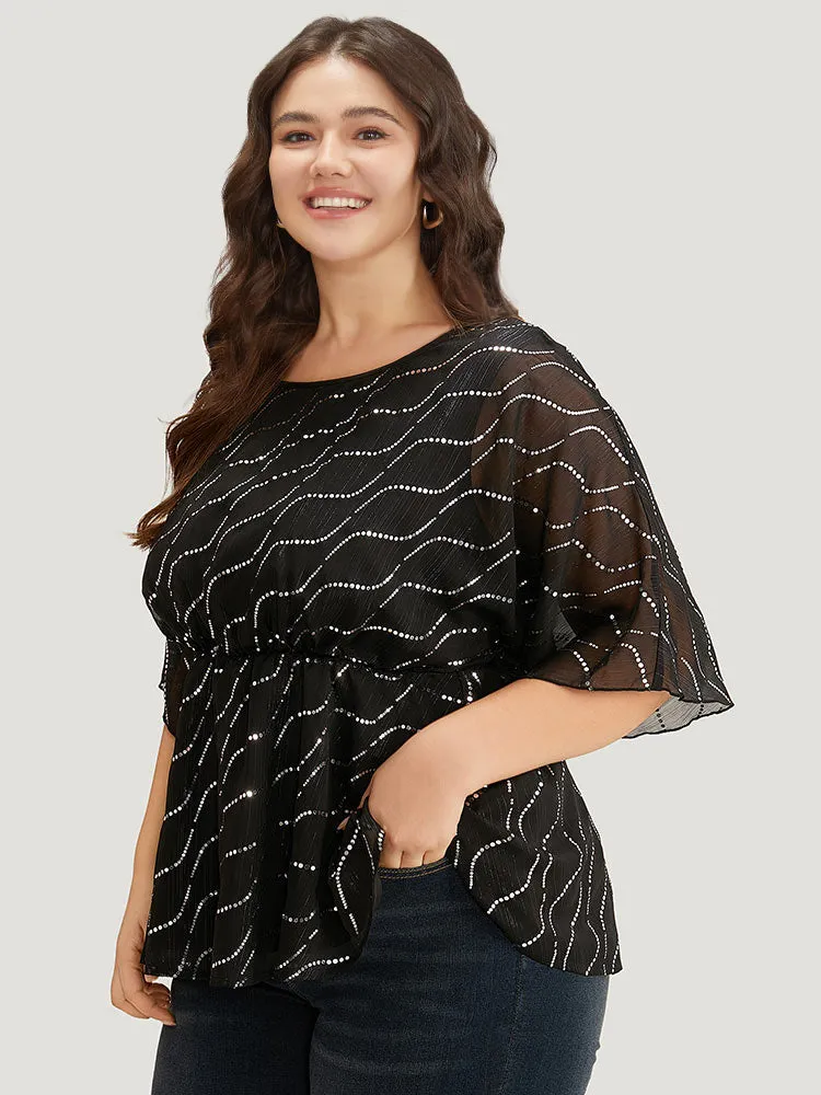 Chiffon Rhinestone Mesh Patchwork Elastic Waist Blouse sold by Bloomchic product image thumbnail 3