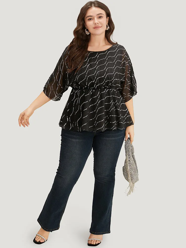 Chiffon Rhinestone Mesh Patchwork Elastic Waist Blouse sold by Bloomchic product image thumbnail 4