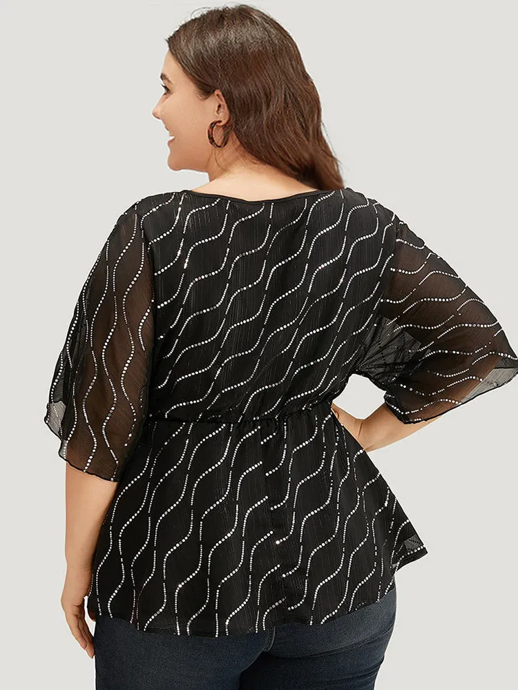 Chiffon Rhinestone Mesh Patchwork Elastic Waist Blouse sold by Bloomchic product image thumbnail 5