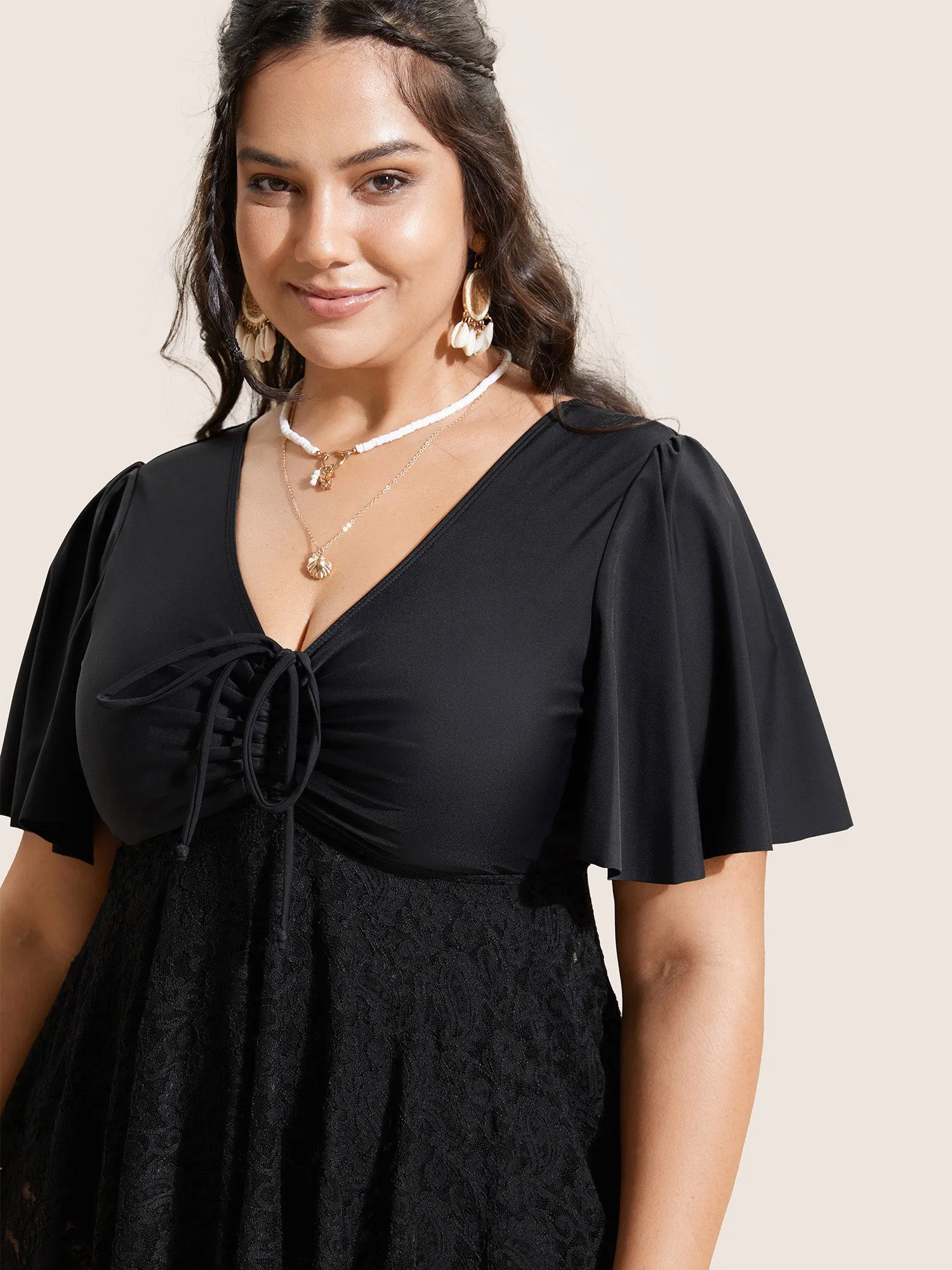 Crochet Lace Mesh Drawstring Swim Dress sold by Bloomchic product image thumbnail 4