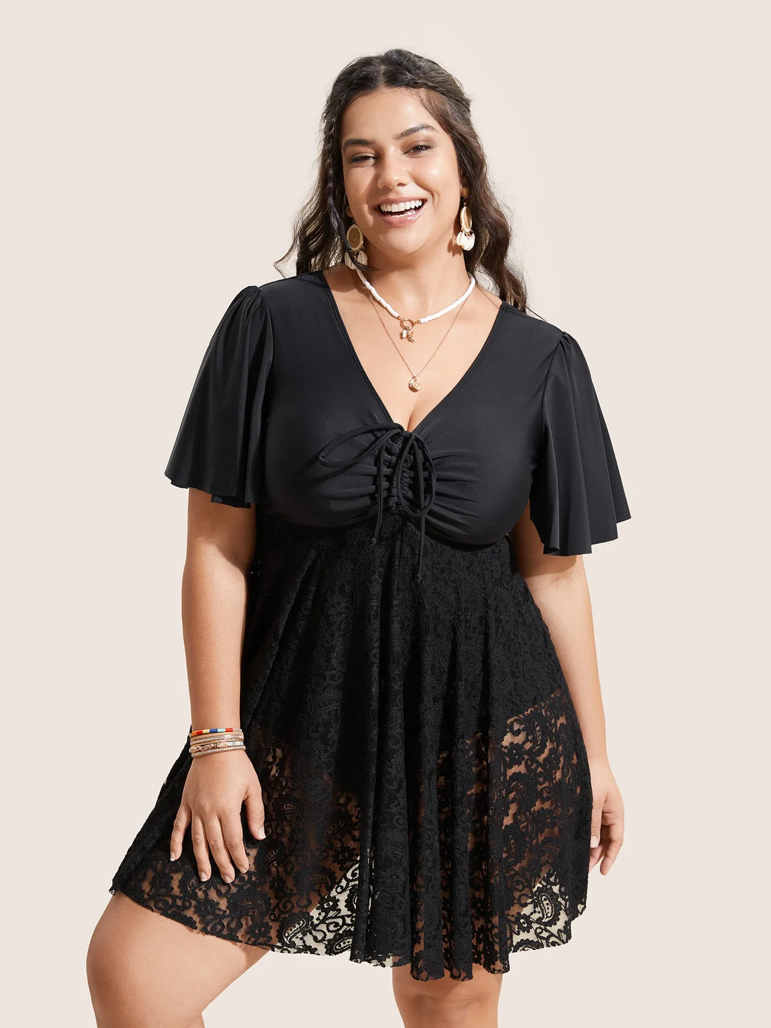 Crochet Lace Mesh Drawstring Swim Dress sold by Bloomchic