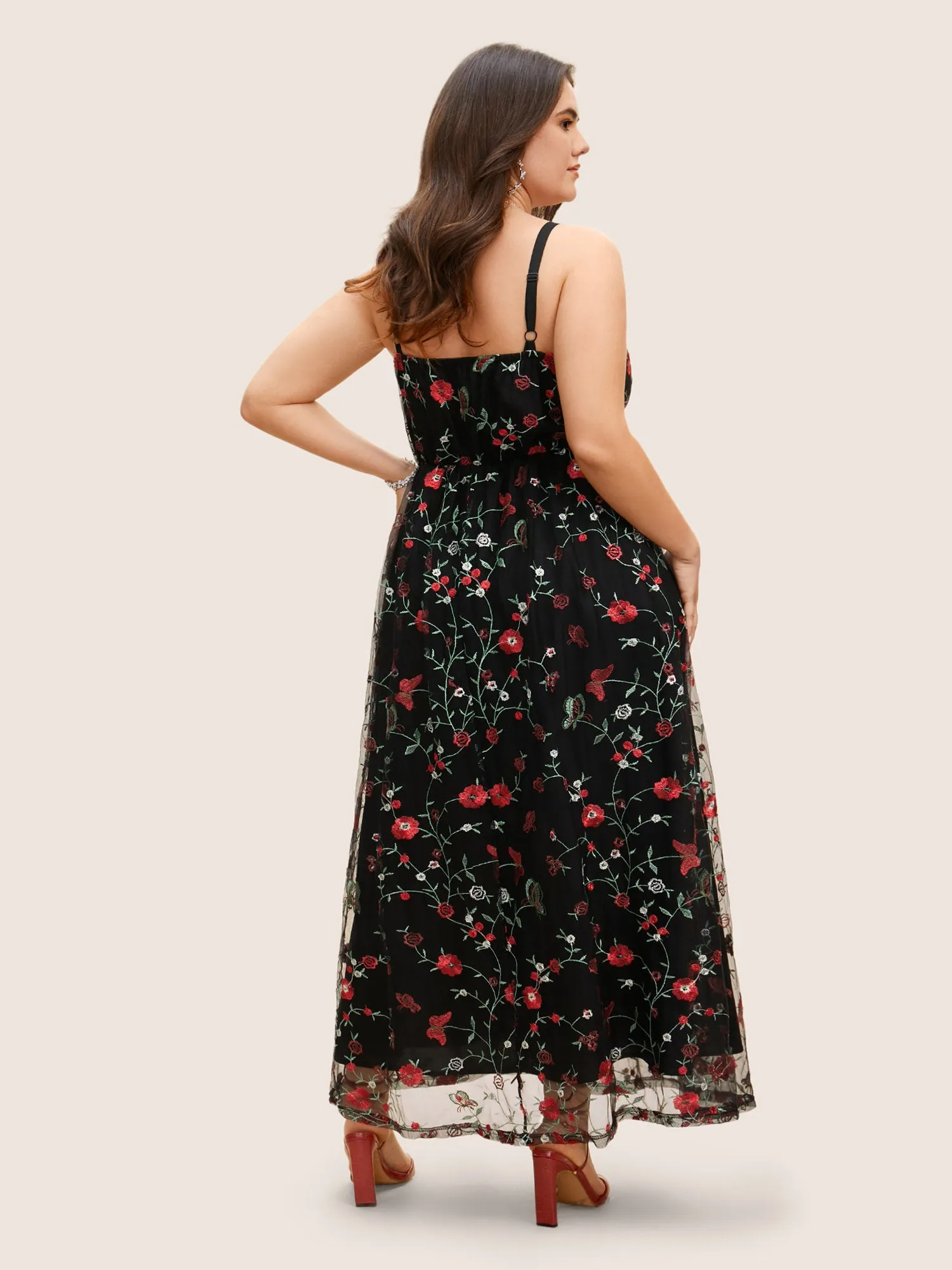 Square Neck Mesh Embroidered Cami Dress sold by Bloomchic product image thumbnail 3