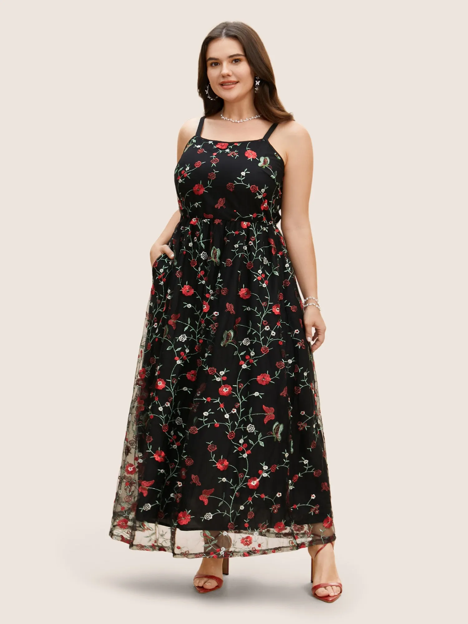 Square Neck Mesh Embroidered Cami Dress sold by Bloomchic product image thumbnail 2