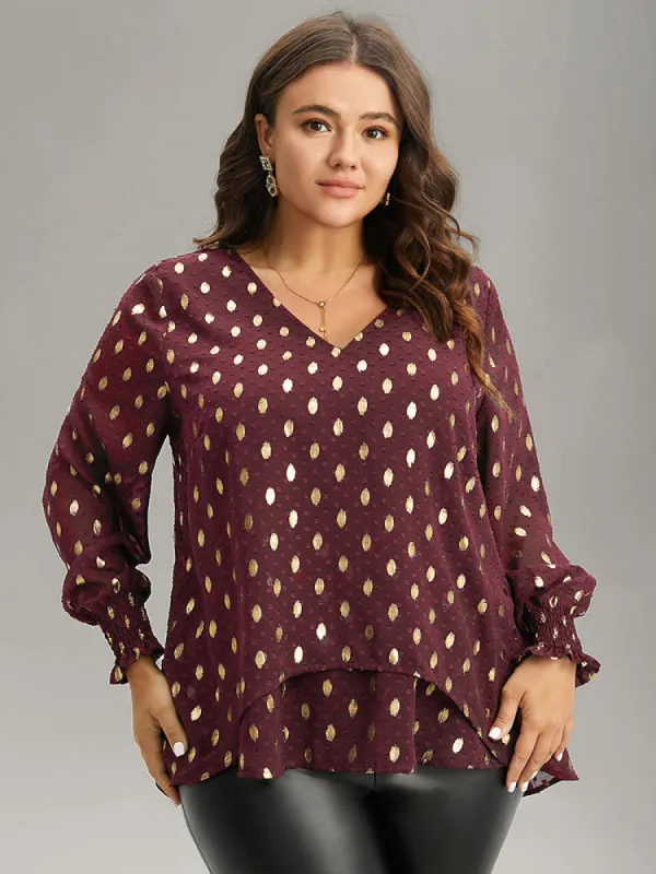 Glitter Polka Dot Textured Shirred Tiered Blouse sold by Bloomchic