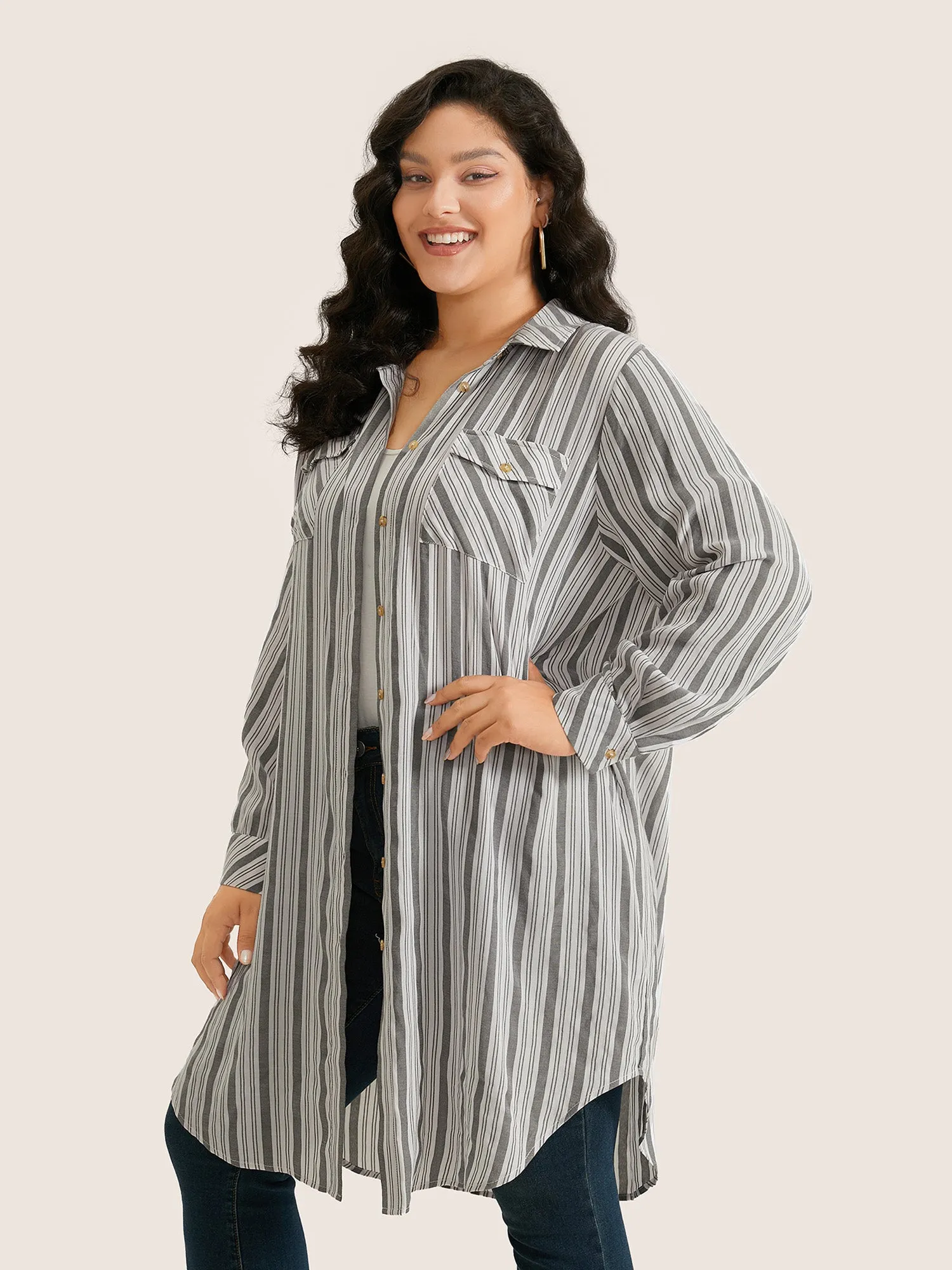 Striped Flap Detail Curved Hem Blouse sold by Bloomchic product image thumbnail 5