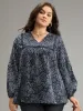Bandana Lace Insert Lantern Sleeve Blouse sold by Bloomchic
