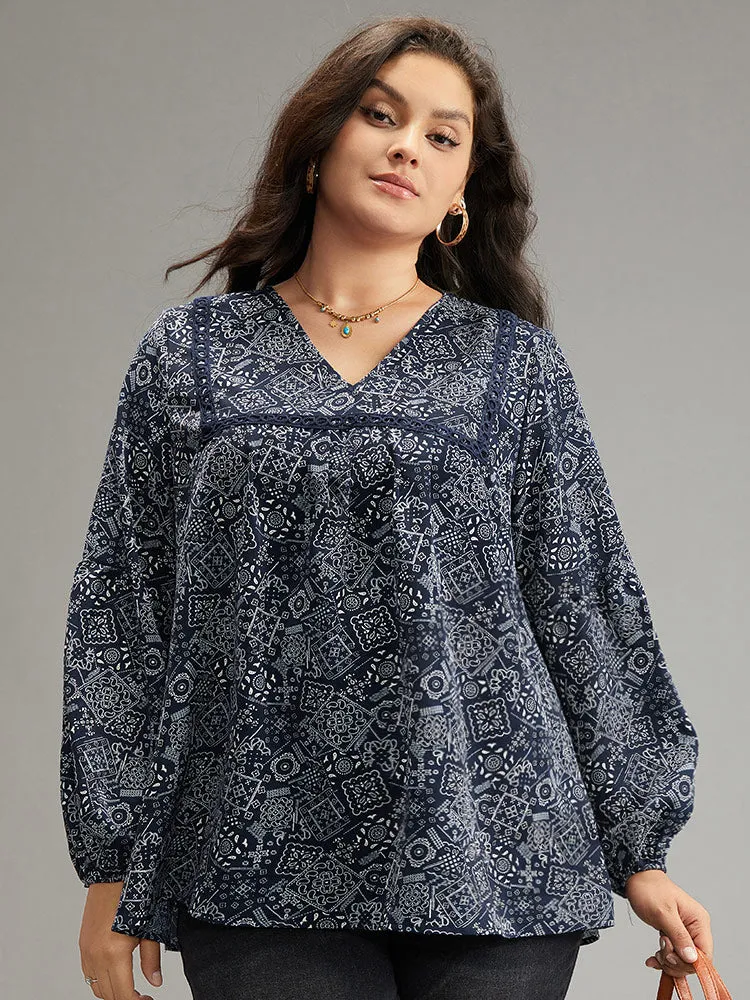 Bandana Lace Insert Lantern Sleeve Blouse sold by Bloomchic product image thumbnail 3