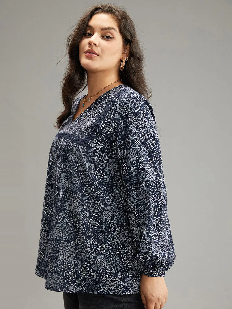 Bandana Lace Insert Lantern Sleeve Blouse sold by Bloomchic product image thumbnail 4