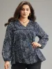 Bandana Lace Insert Lantern Sleeve Blouse sold by Bloomchic