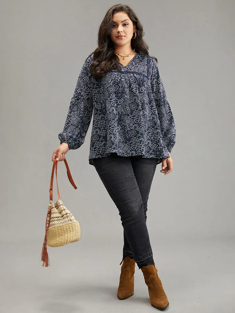 Bandana Lace Insert Lantern Sleeve Blouse sold by Bloomchic product image thumbnail 5