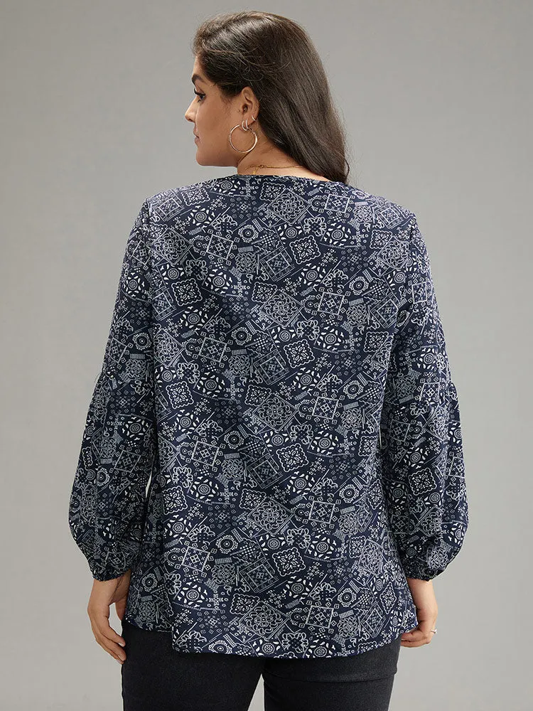 Bandana Lace Insert Lantern Sleeve Blouse sold by Bloomchic product image thumbnail 2