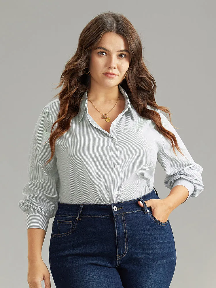 Cotton Striped Shirt Collar Blouse sold by Bloomchic