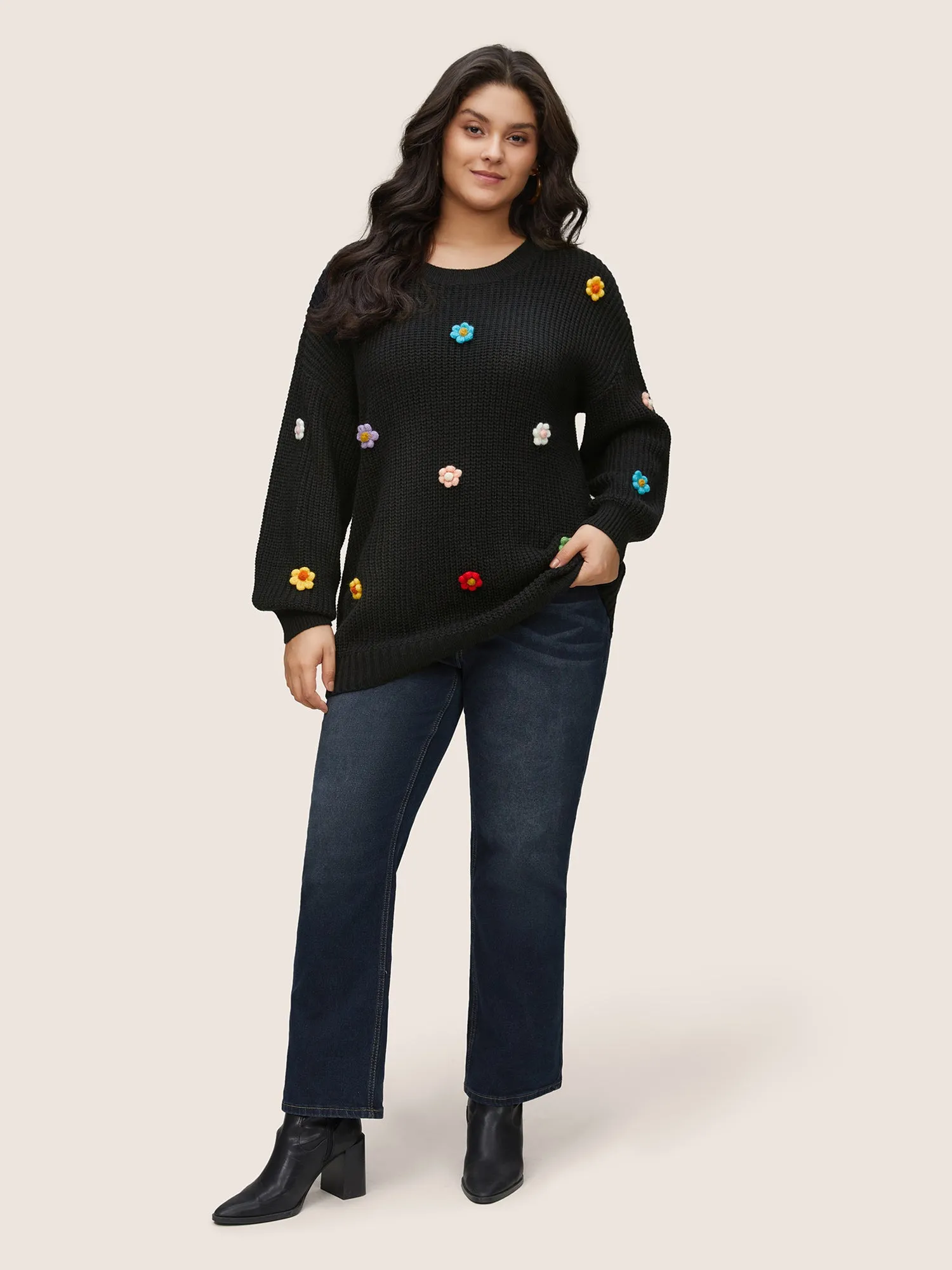 Stereo Flower Design Round Neck Pullover sold by Bloomchic product image thumbnail 3