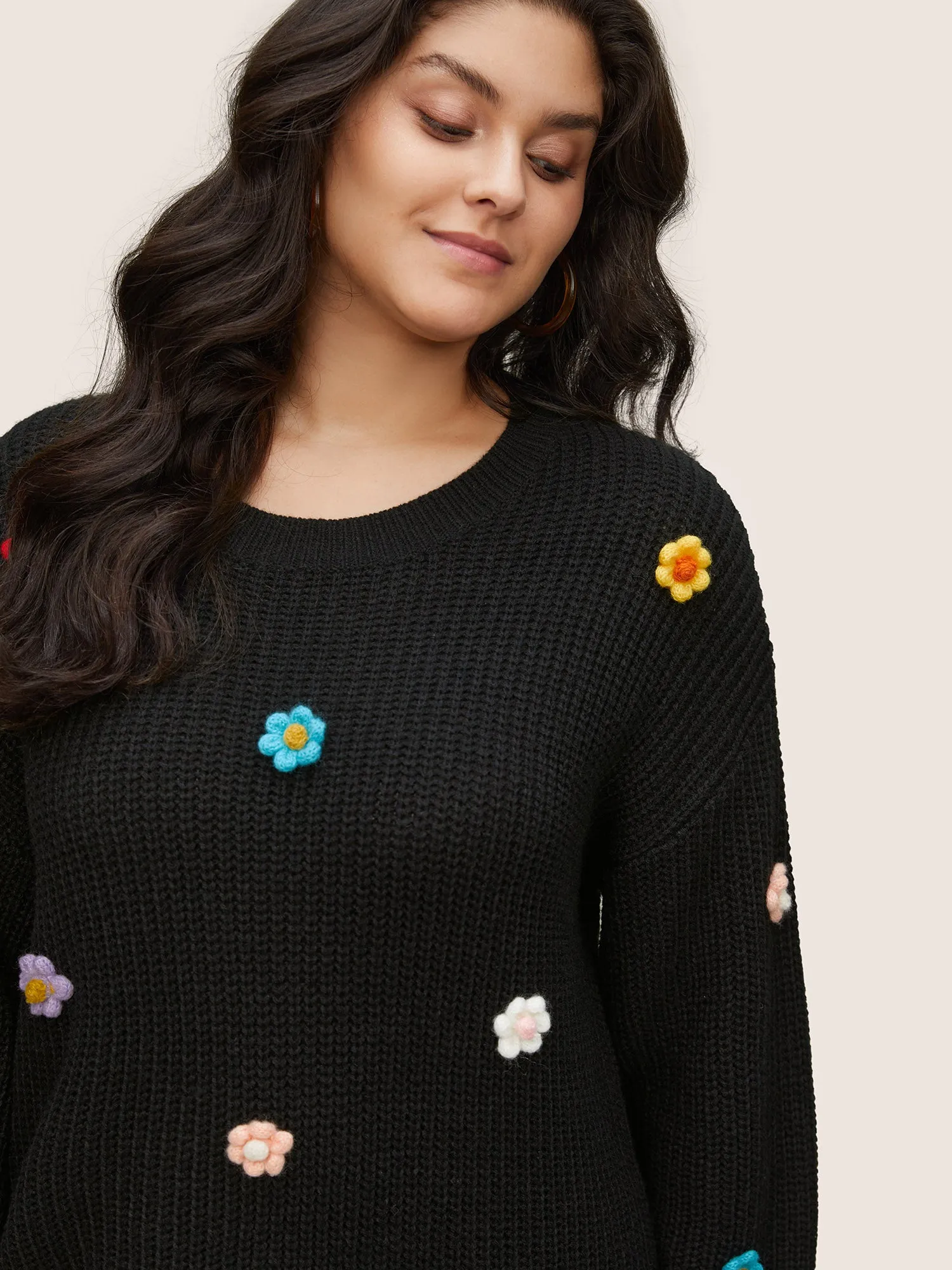 Stereo Flower Design Round Neck Pullover sold by Bloomchic product image thumbnail 4