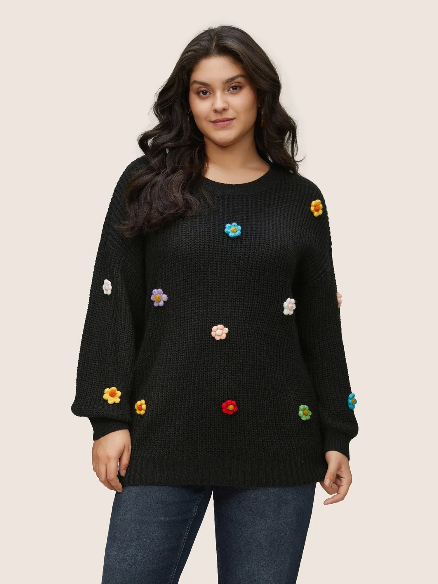 Stereo Flower Design Round Neck Pullover sold by Bloomchic