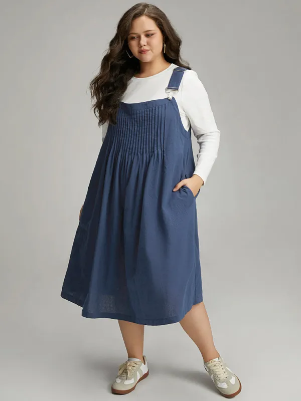 Plain Plicated Detail Adjustable Straps Dress made by Bloomchic