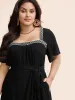 Square Neck Contrast Webbing Belted Dress sold by Bloomchic