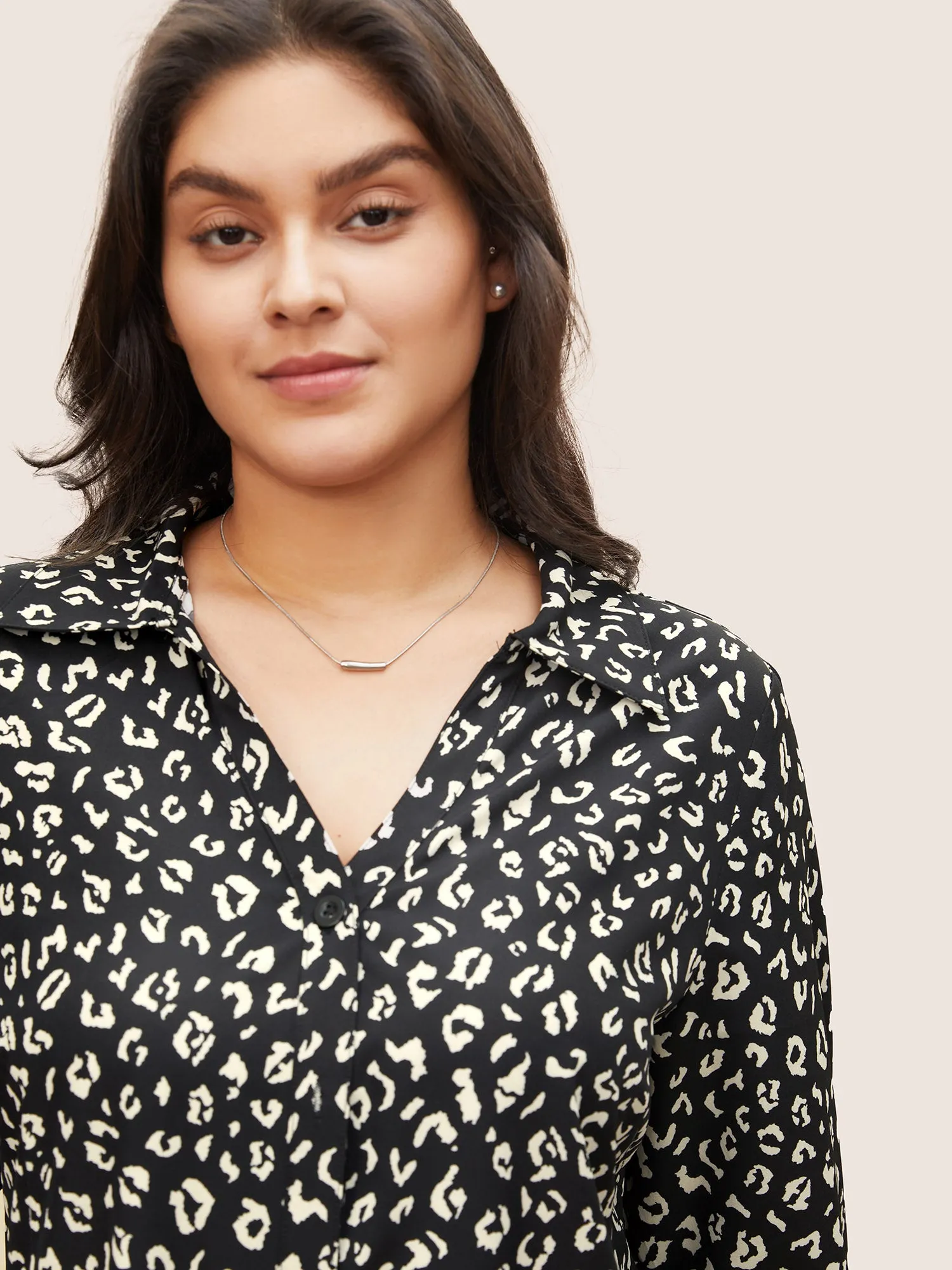 Leopard Print Shirt Collar Button Up Blouse sold by Bloomchic product image thumbnail 3